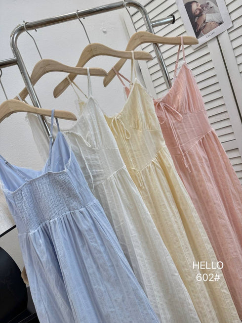 Cotton Spaghetti Straps Midi Dresses